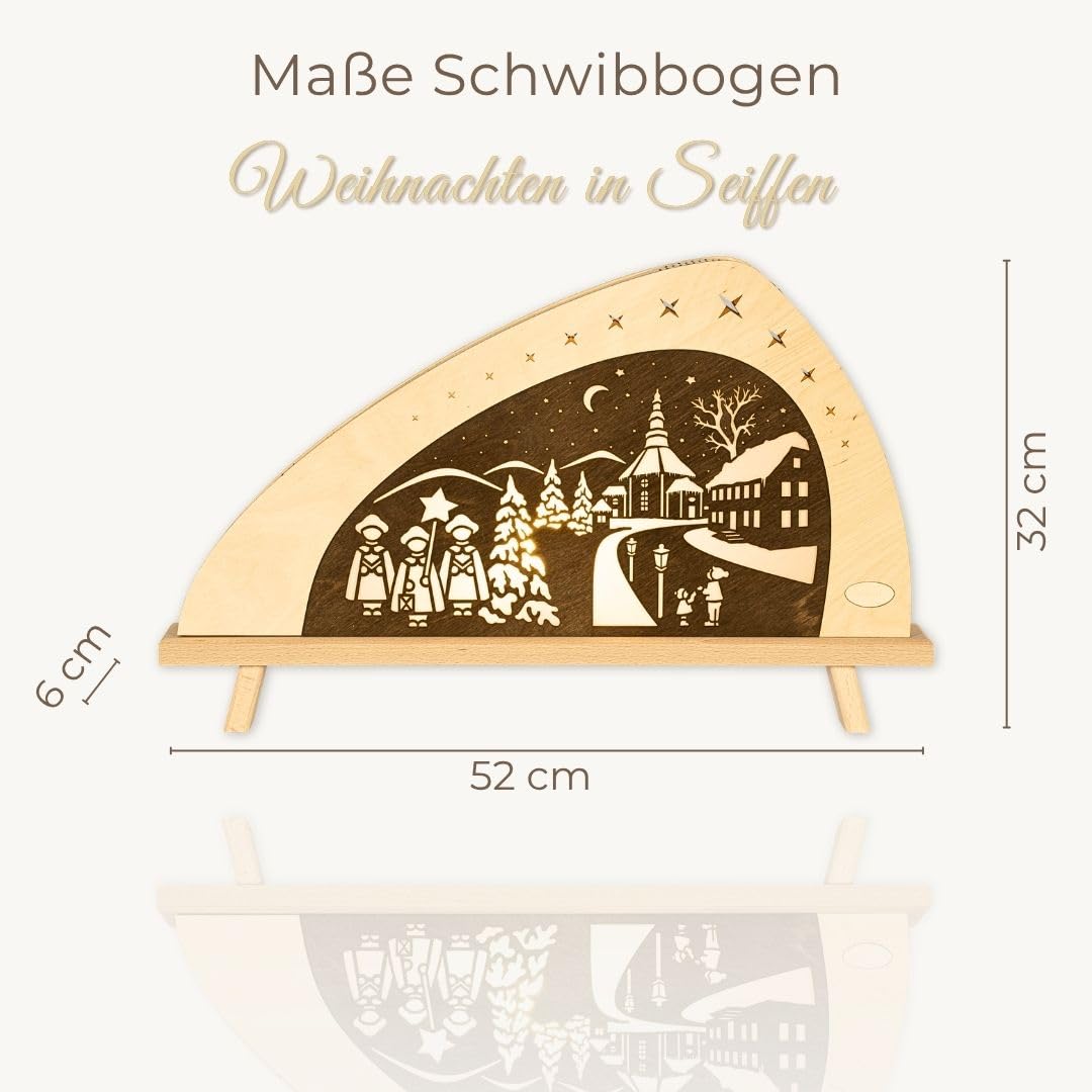 weigla - Dekoleuchte original Erzgebirge I Motiv Weihnachten in Seiffen I 1 LED Lampe I 0,8 W, E14 I Weihnachtsdeko innen I Weihnachtsbeleuchtung aus Holz I Fensterdeko