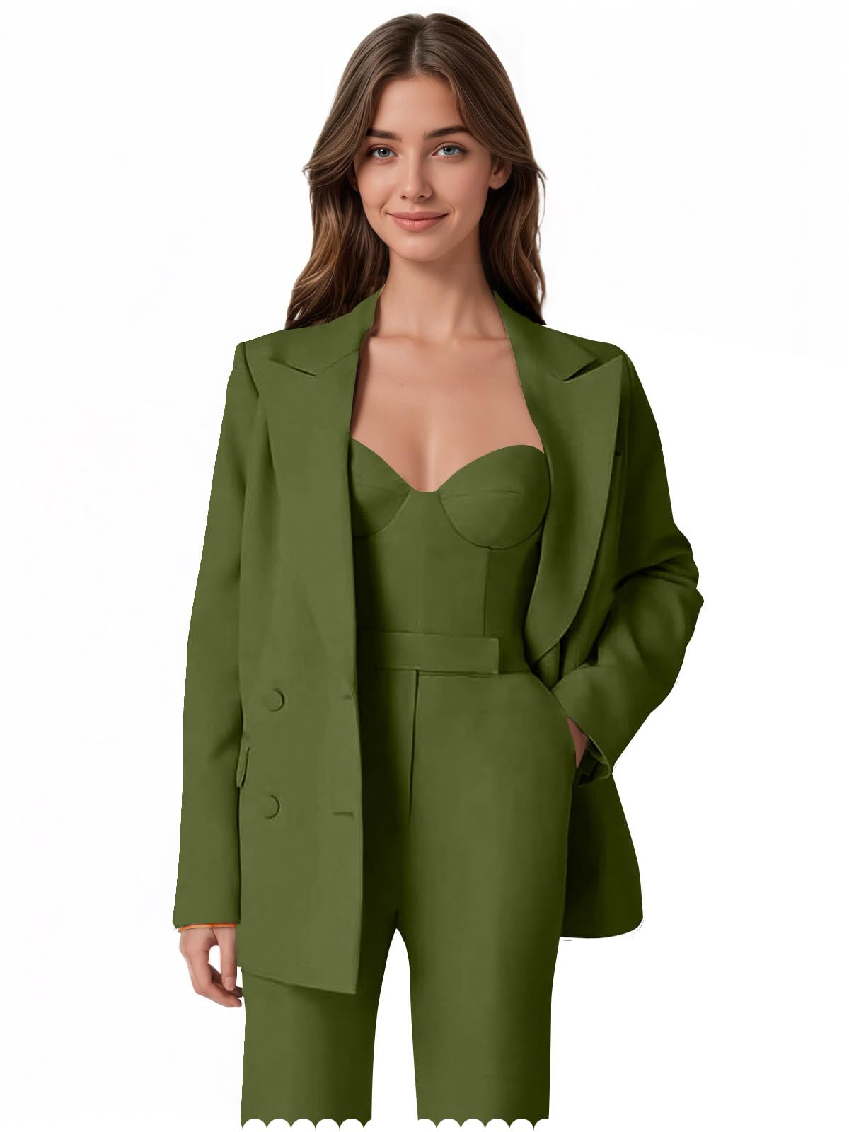 3 Piece Womens Suit Double Breasted Suits for Women Office Work Peak Lapel Blazer Vest Pants Suit for