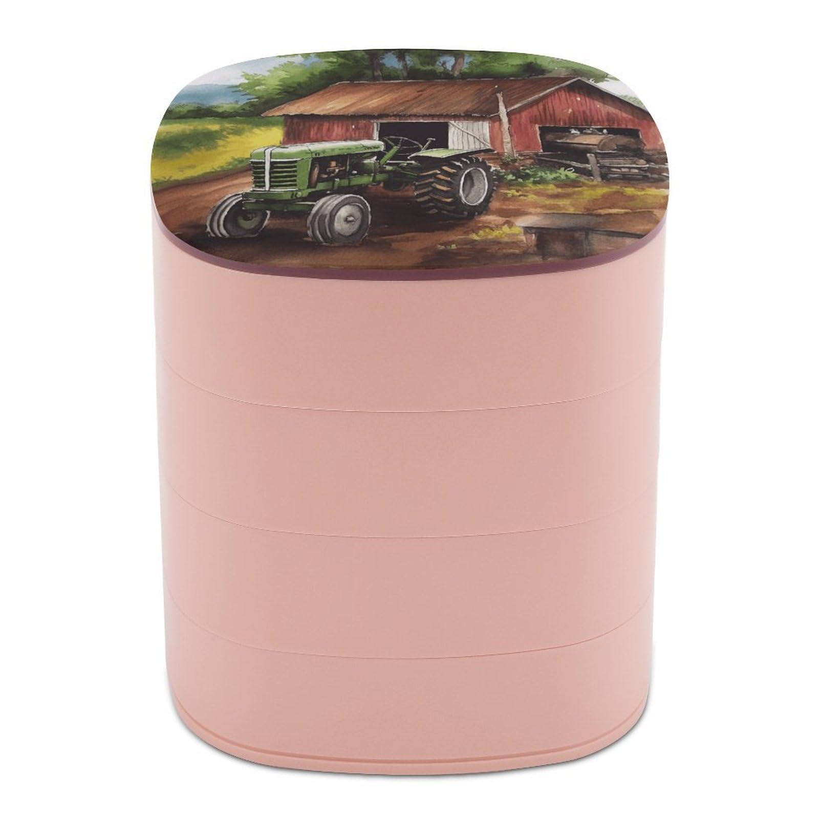 VstaDank Tractor on The Farm Jewelry Organizer Small Travel Earring Storage Box with Mirror 4-Layer Rotating Travel Jewelry Tray Case with Lid Large Capacity Jewellery Holder Case