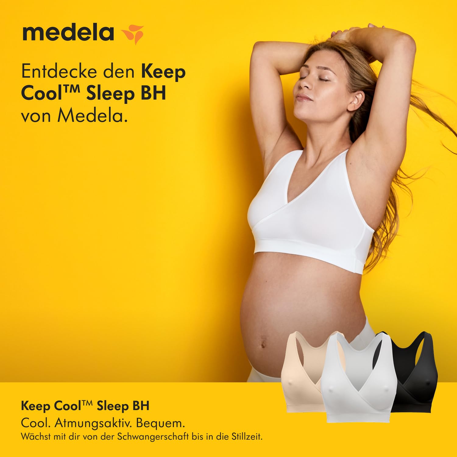 Besuche den Medela- Medela Keep Cool Sleep Nahtloses Schwangerschafts- und Still-Bustier – BH ohne Bügel mit atmungsaktivem Rückenteil und Soft-Touch-Stoff in use