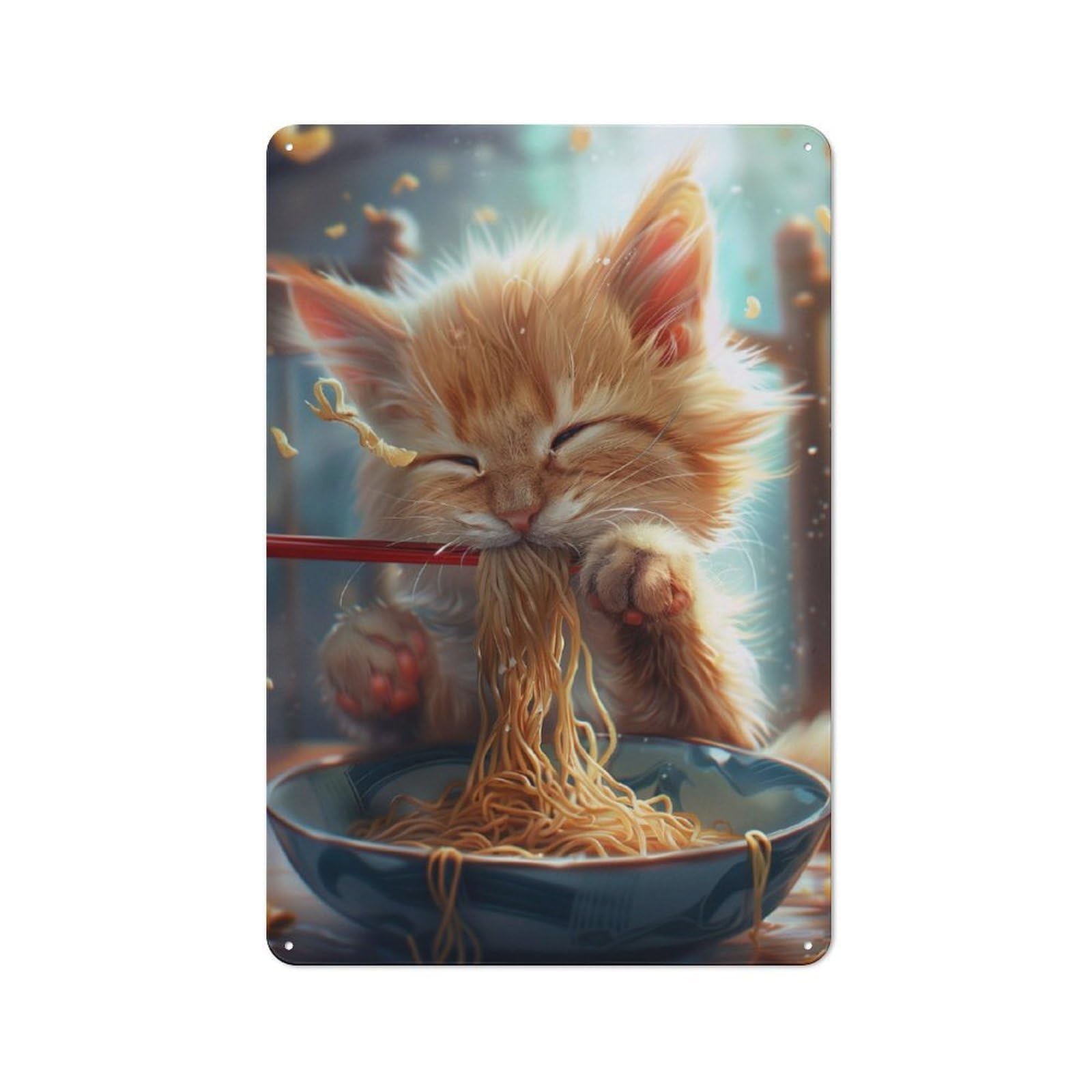 Junmoney Cute Kitten Ramen Noodles Metal Sign 30X20cm With For Hallway Wall, Rustic Decor, Housewarming Present For People Styling Hallway