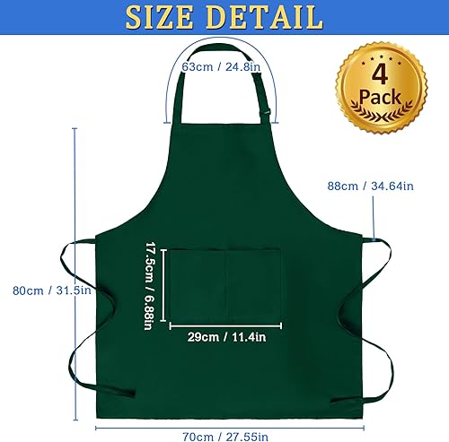 Miniatura 2 de Paquete de 4 delantales de chef, delantal ajustable con 2 bolsillos, delantal personalizado unisex para cocinar, cocina, restaurante
