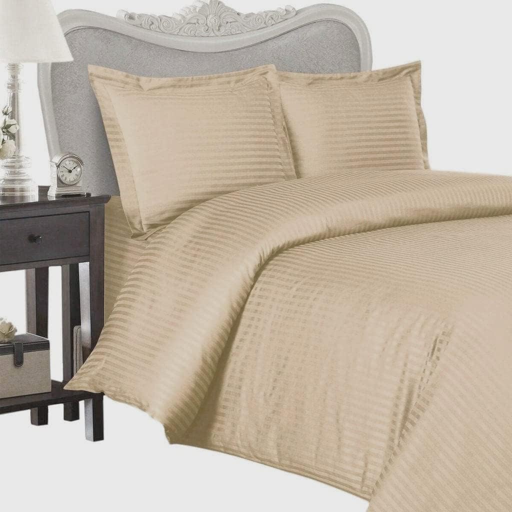 Cotton Stripes 3pcs Duvet Cover Set(94x104) 1000 TC and 2 Pillow Cases(20x40) Inch Each, 100% Egyptian Cotton(California King Size, Beige)