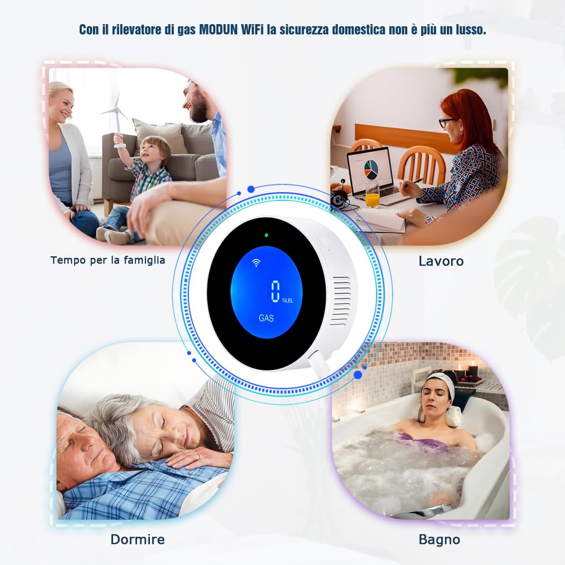 Rilevatore di Gas naturale WiFi, allarme portatile per perdite di gas compatibile con Smart APP, Tuya, monitor di gas metano con allarme vocale da 85 dB e allarme visivo di concentrazione di gas