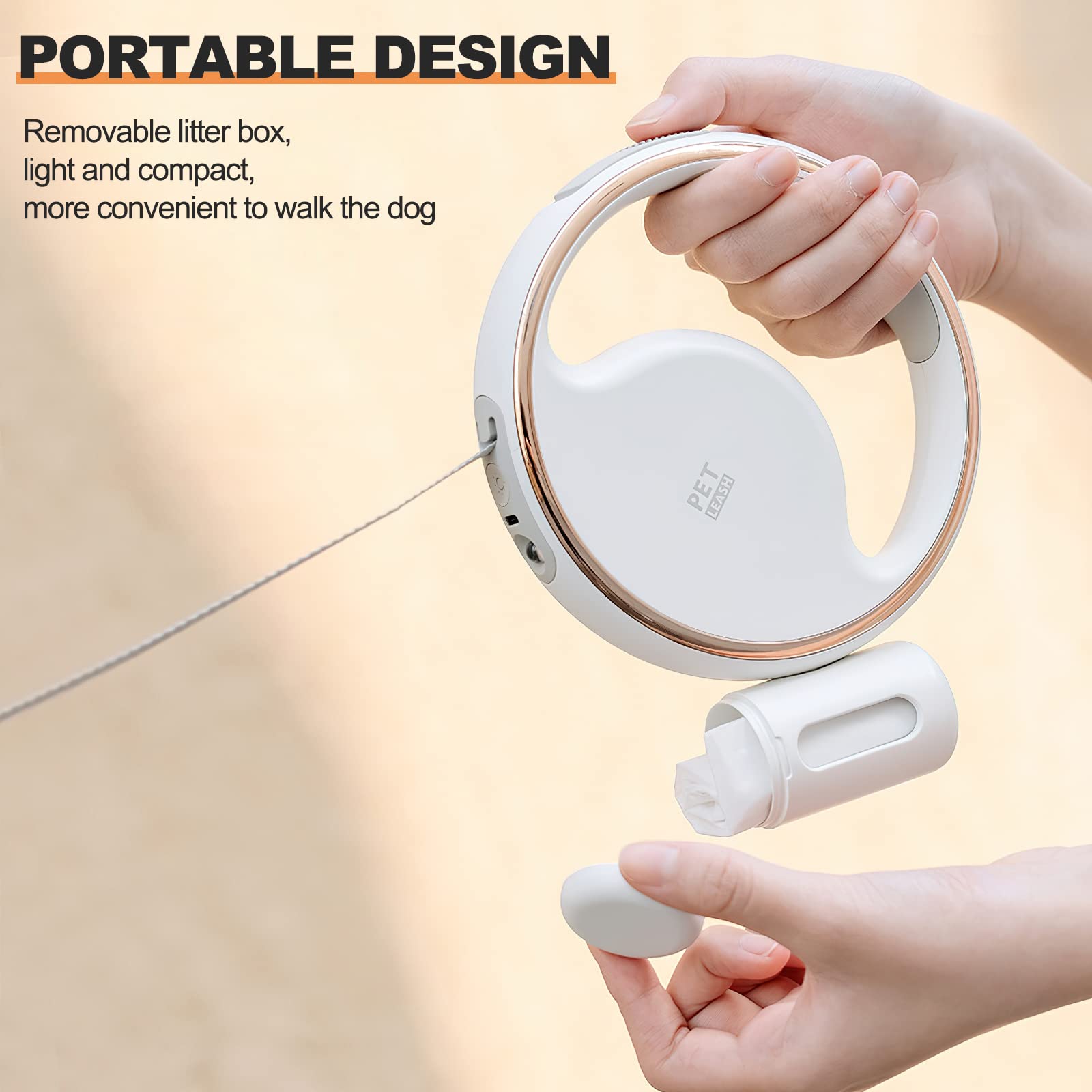 Galatée Laisse pour Chien Rétractable, Laisse Extensible De 3 m avec Lampe De Poche LED, Laisse pour Chien sans Enchevêtrement à 360° avec Distributeur De Sacs Poubelle(Blanc)
