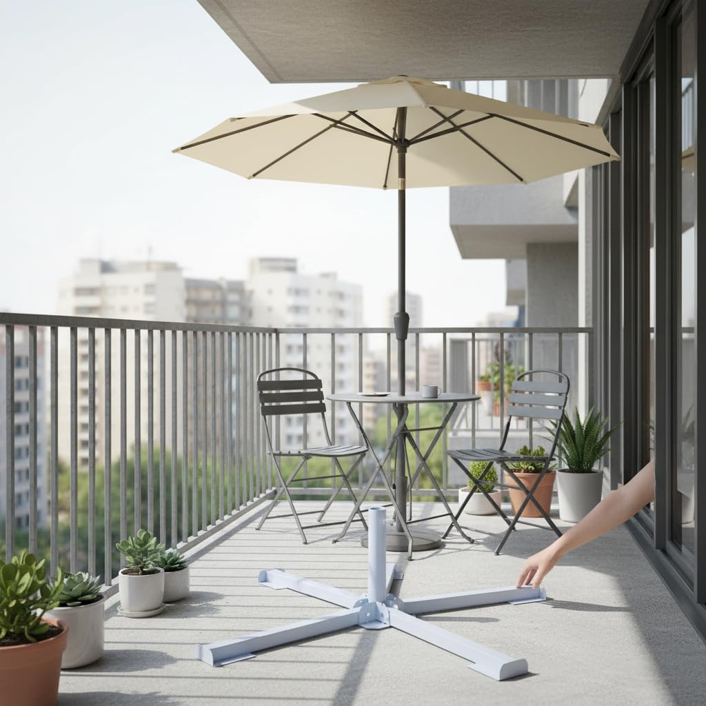 Base Ombrellone da Esterno Supporto Ombrello Piedistallo Parasole Piede Pieghevole a Croce in Acciaio Leggero 14kg Adatta a Terrazza Giardino Mercato Campeggio