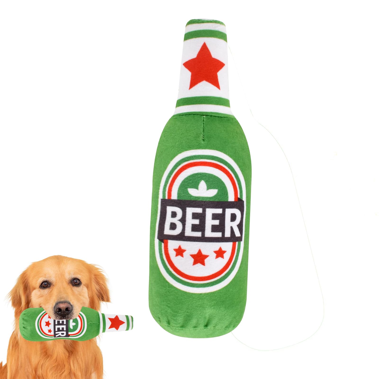 HUATEEN Beer Bottle Plush Toy,Squeaky Dog Interactive Dog Chew Portable Funny Cute Plush Puppy Toys for Medium,Large Dogs and Other Pets Green
