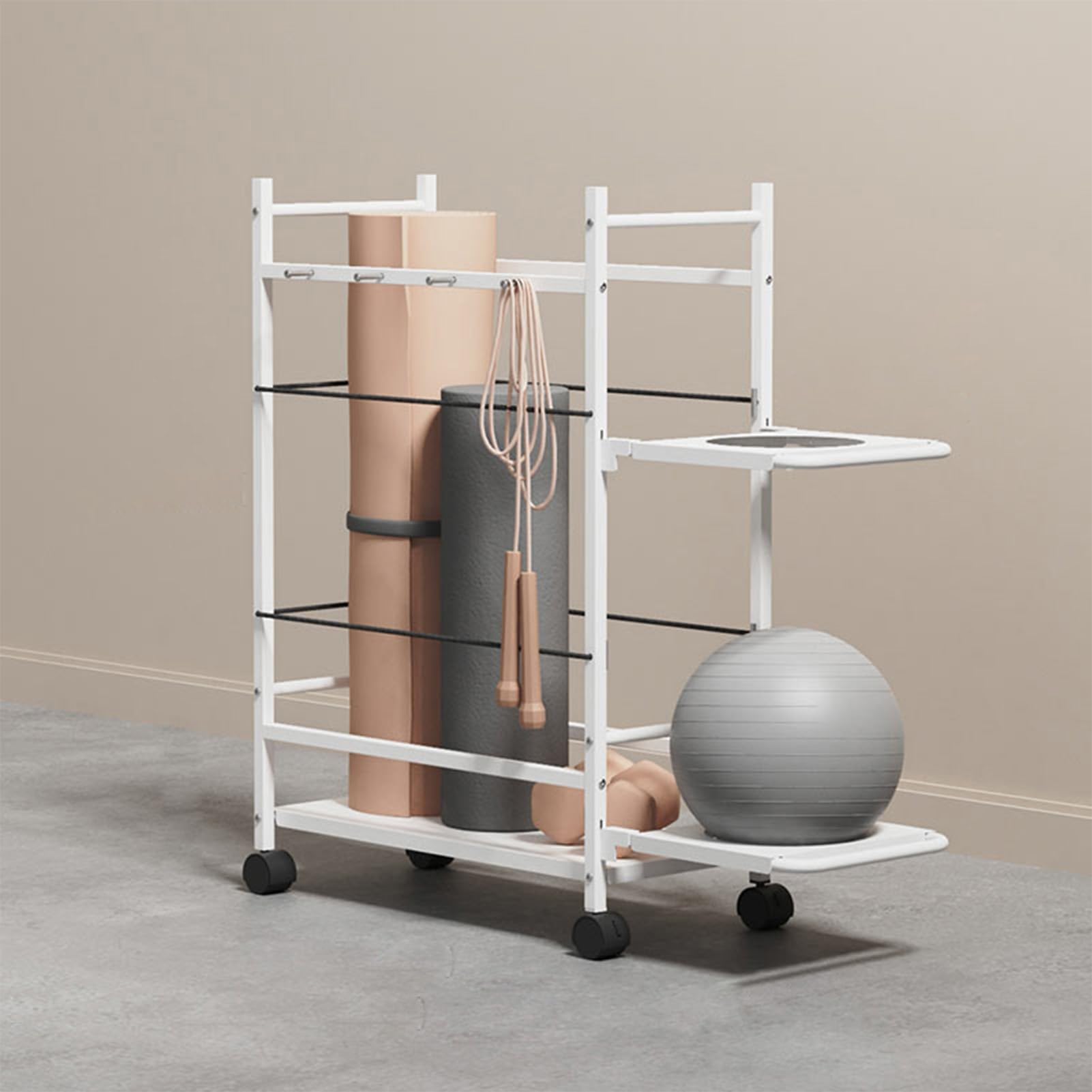 Yoga Esterilla Almacenamiento Cesta de Almacenamiento Grande para Accesorios de Ejercicio con Ruedas, Estante Organizador de Pesas Rusas Móviles, Estante Organizador de Bloques de Yoga de Alta Resiste