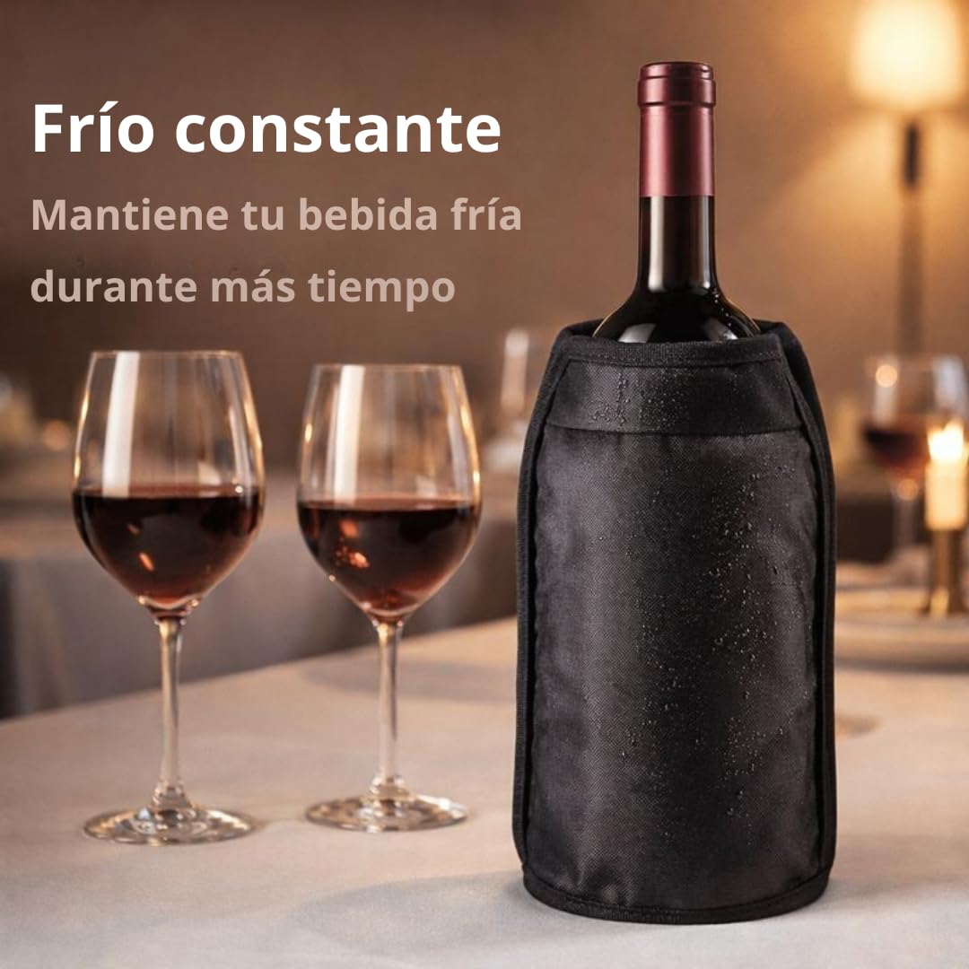 Pack 2 Enfriadores de Botellas de Vino + Sacacorchos Camarero | Funda Enfriadora con Gel Refrigerante Interior | Manga Enfriadora para Vino, Cava y Champagne | 15,5x22,5 cm (negro) — view 6