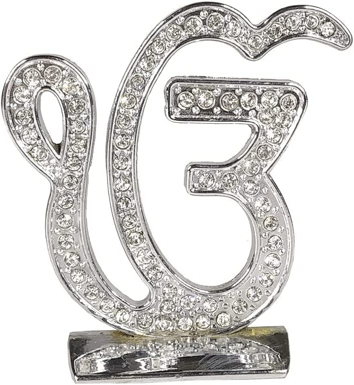 Pellet storet Sikh Religious Metal Silver Color Sikh Religious Ek Onkar (6 cm X 5 cm) Nug Diamond Statue for Car Dashboard | Mandir Murti | Home Decor | Office Table Showpiece