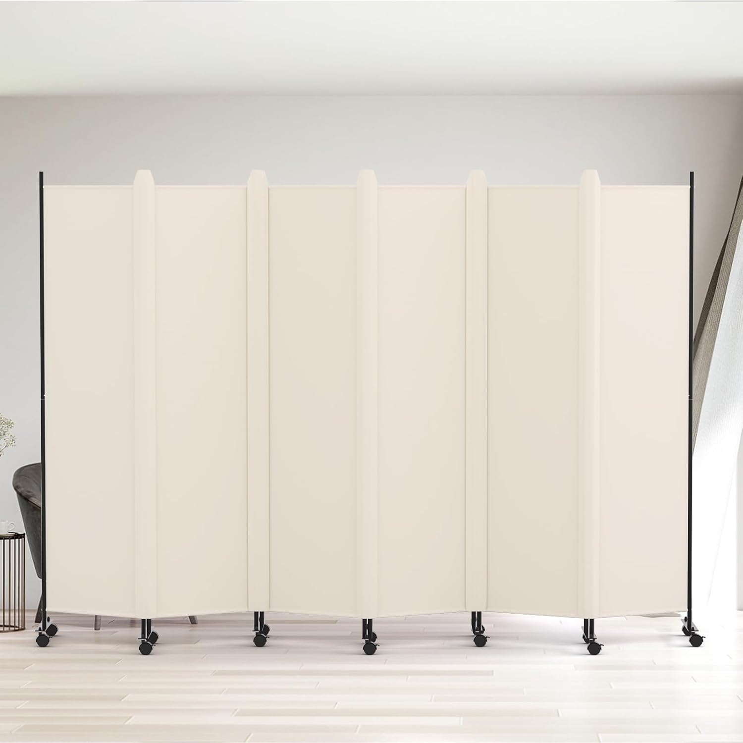 Kokorona 6 Panel Room Divider, 6FT Tall Rolling Privacy Screen with Lockable Wheels, Folding Wall Dividers Portable Room Divider for Room Separation, Included - Cover Strips, Beige, 119''W x 70''H 6 Panel-119"W Beige
