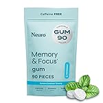 Neuro Memory & Focus Gum - Nootropic Gum with Vitamin B12, Vitamin B6, L-Theanine & Ginseng Extract - Natural Brain Support Supplement - Vegan, Caffeine & Sugar Free Chews - Peppermint, 90 ct