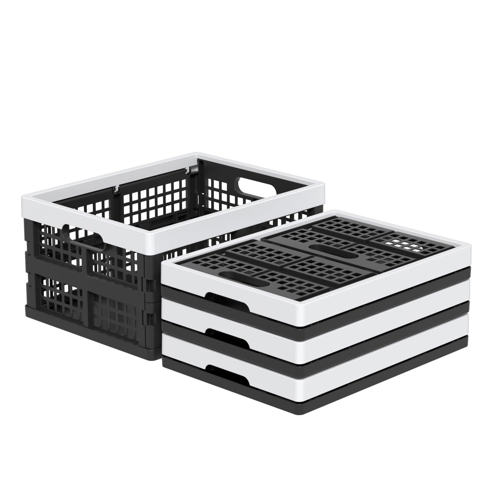 Cajas de Almacenamiento Plegables de Plástico Apilables de 15 Litros, Cesta Plegable Apilable, Paquete de 4
