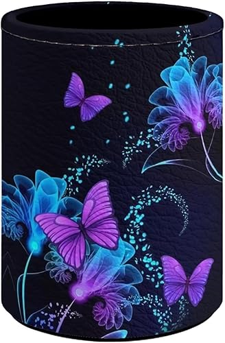 Babrukda Soporte para bolígrafo para escritorio, soporte con estampado de flores de mariposa, morado y azul, organizador de escritorio, organizador