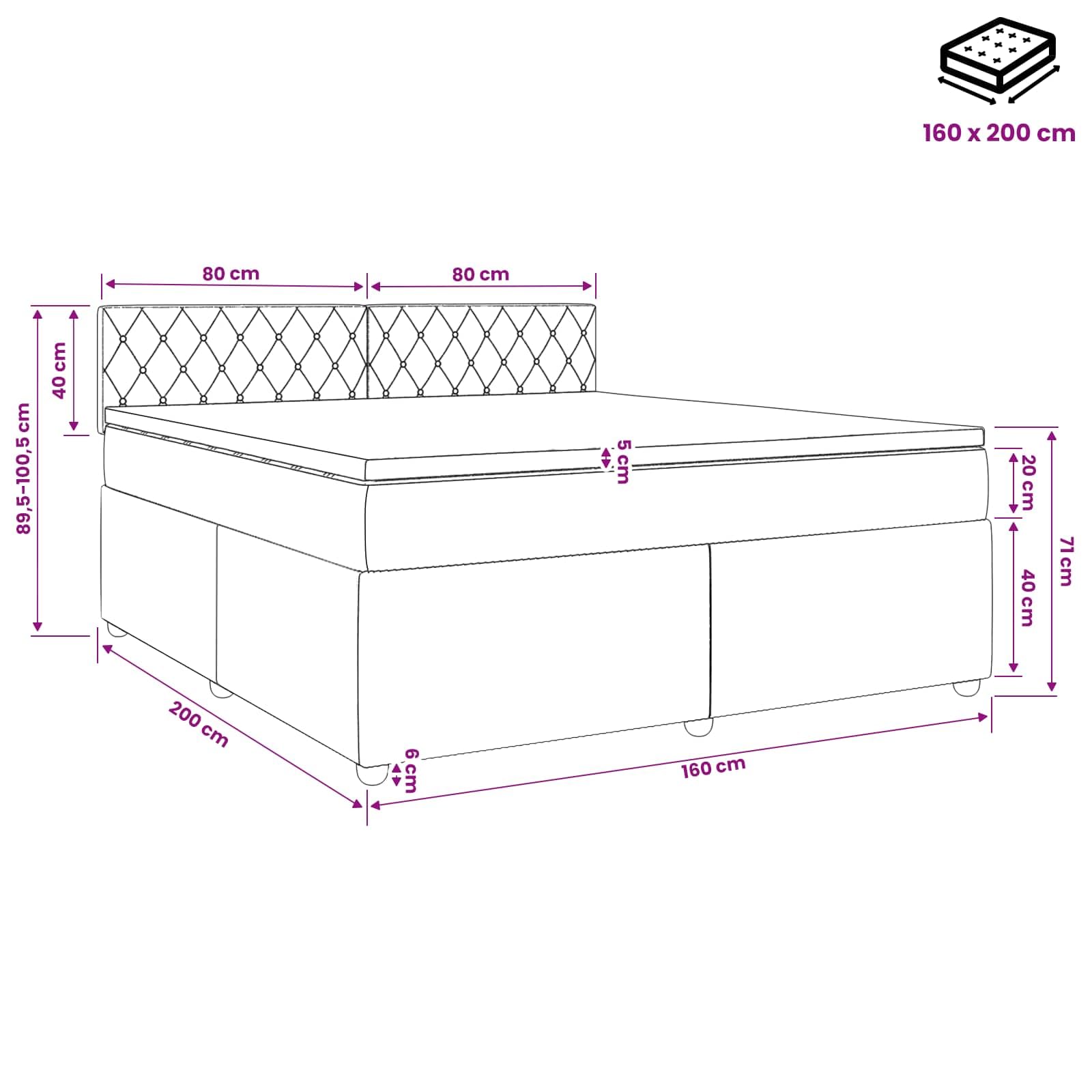 vidaXL Letto box spring con materasso Rosa 160 x 200 cm Velluto