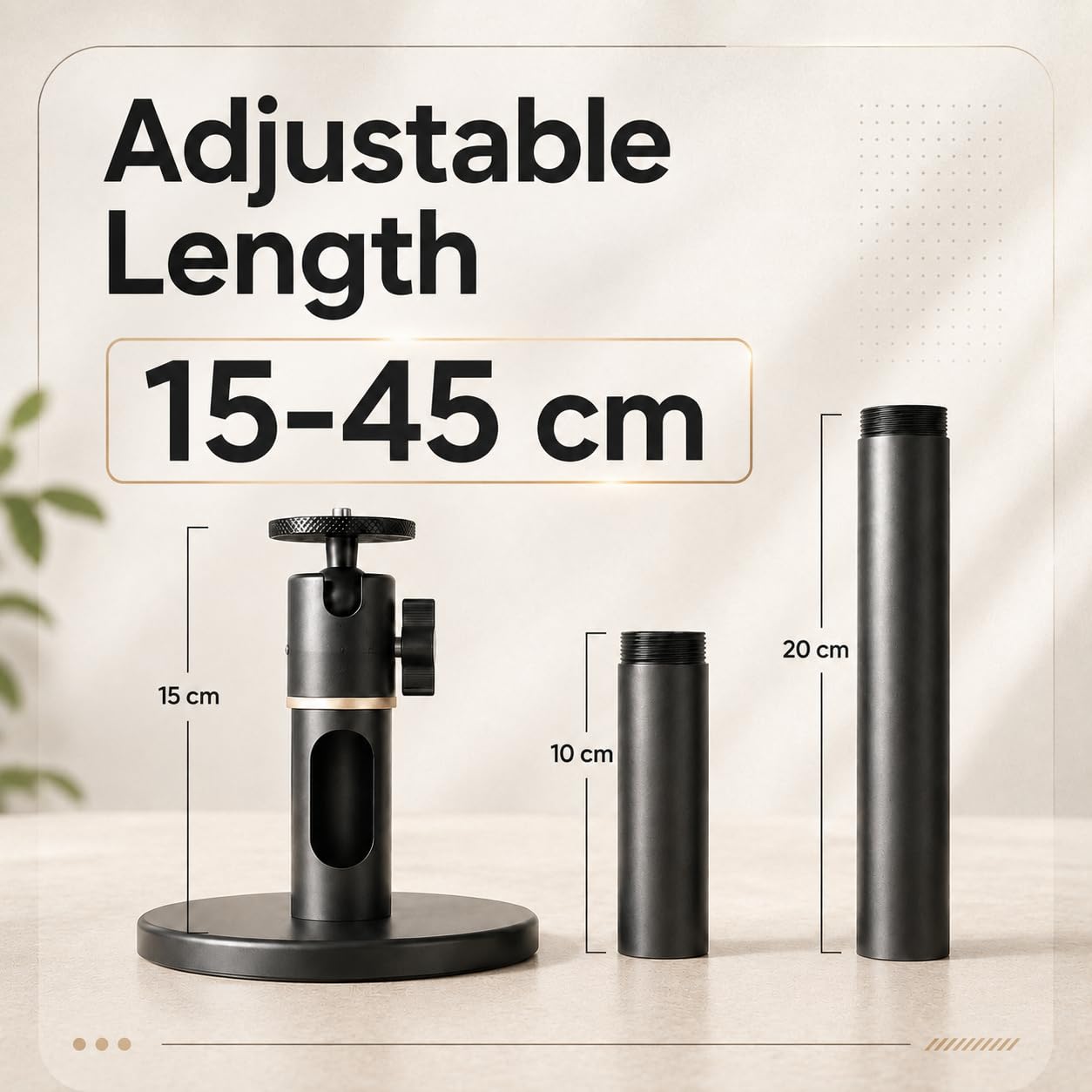 Soporte de techo y pared para proyector – Soporte universal, carga 10 kg, ajustable 15-45 cm, rosca 1/4", aluminio Al6063, rotación 360°, cable oculto
