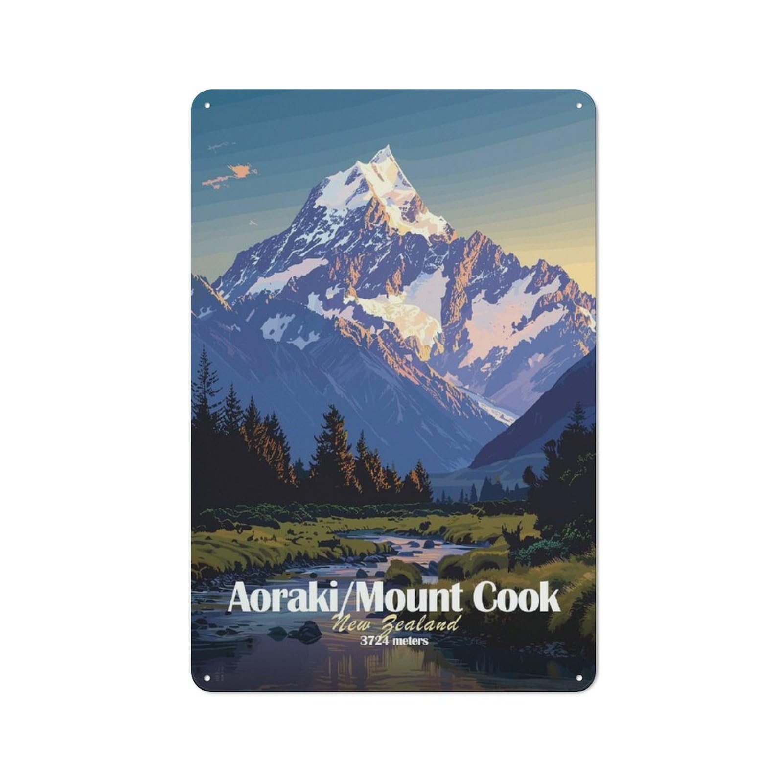 Junmoney Style-19 Mount Cook, New Zealand Retro Metal Wall Sign 30X20cm For Guest Room Or Hallway, A Housewarming Gift For Home Decor Collectors