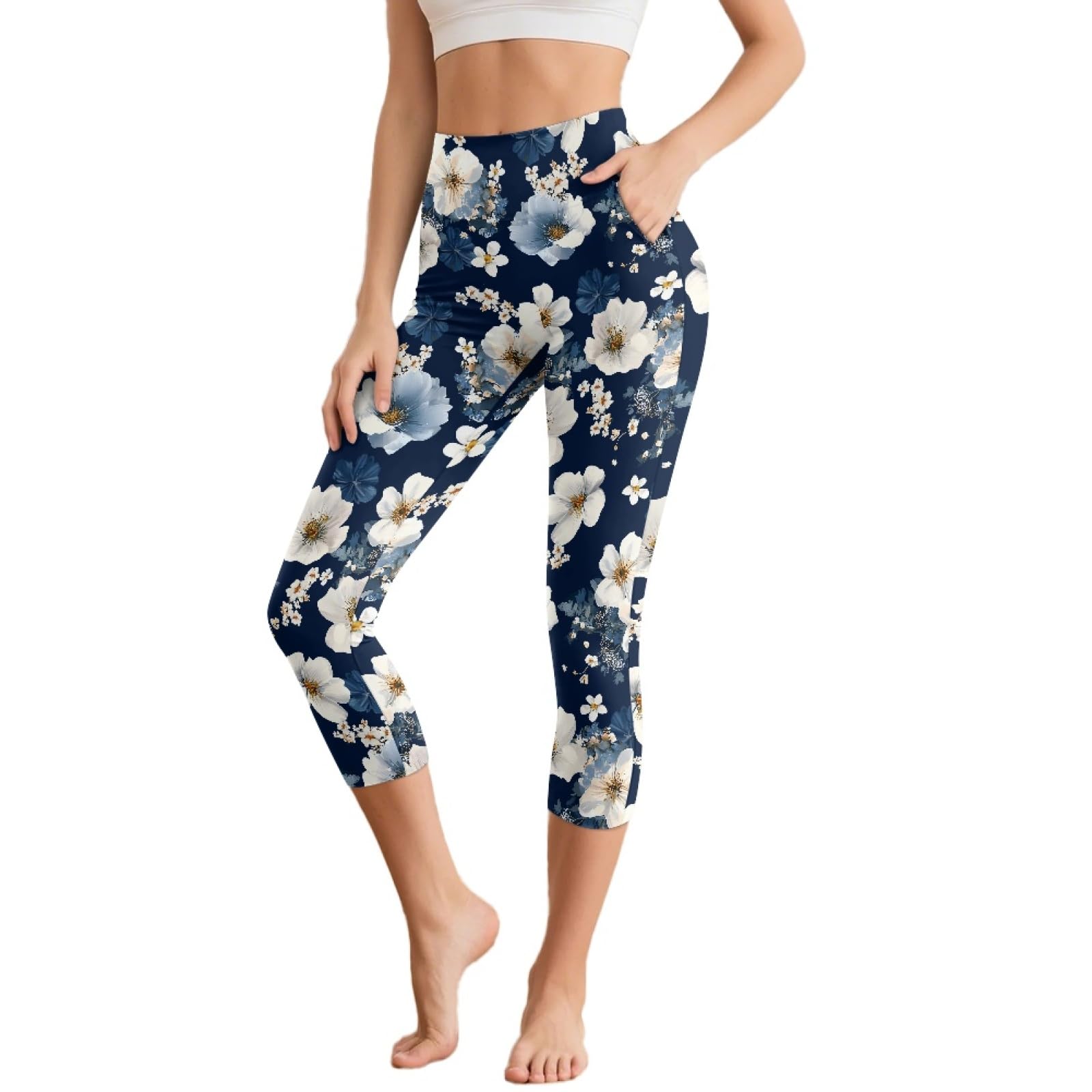 Amzbeauty Leggings de yoga de cintura alta para mujer, con control de abdomen, con bolsillos