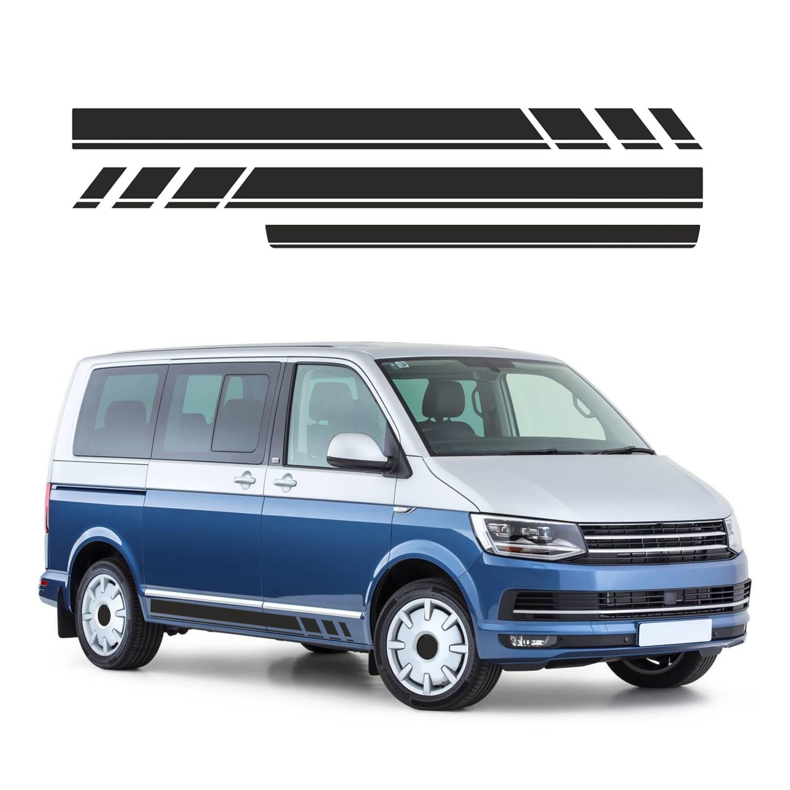Strisce Laterali Sostituzione per VW T5 T6 T6.1 California 2003-2024, 2 Adesivi Laterali + 1 Adesivo Portellone Posteriore, Nero