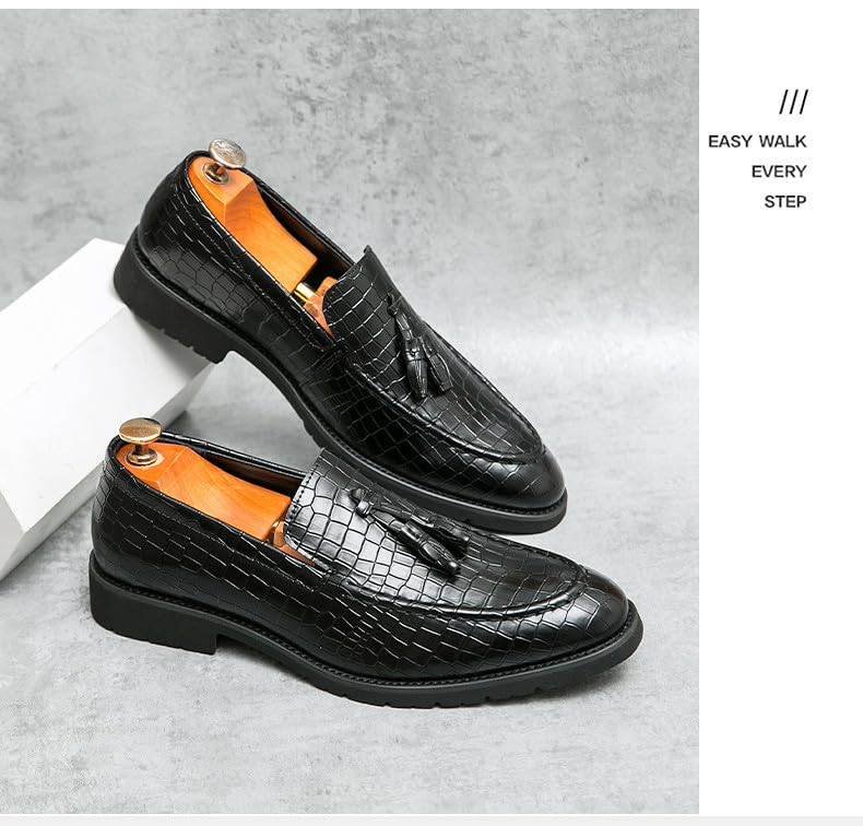 Santimon Men's Crocodile Pattern Tassel Loafers Luxury Slip-On Leather Dress Shoes for Weddings, Parties & Business Casual3