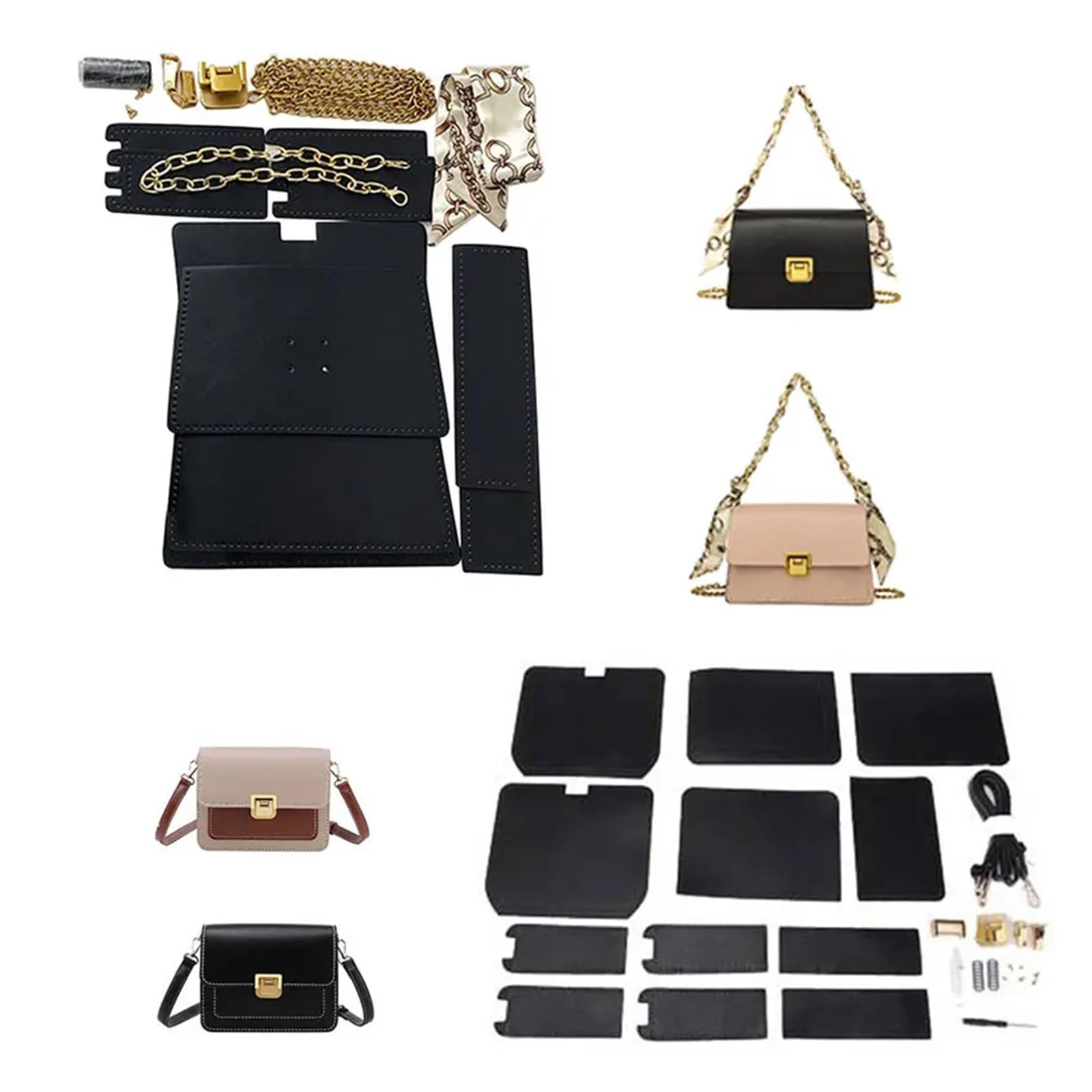 Juego de bolsos hechos a mano, costura a, artesanía cuero, kit bricolaje, fabricación, caja cuadrada, material | Num1 White