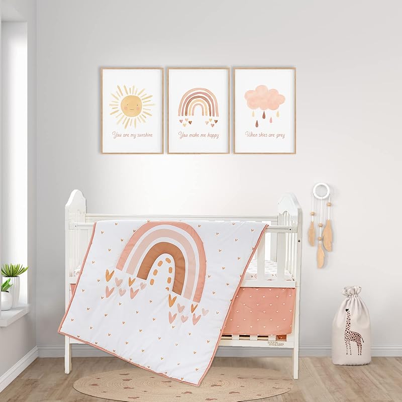 Cokouchyi Juego de ropa de cama para cuna de 3 piezas, diseño bohemio arcoíris, ropa de cama de tamaño estándar para niños y niñas con sábana para cuna, edredón y pollera para cuna