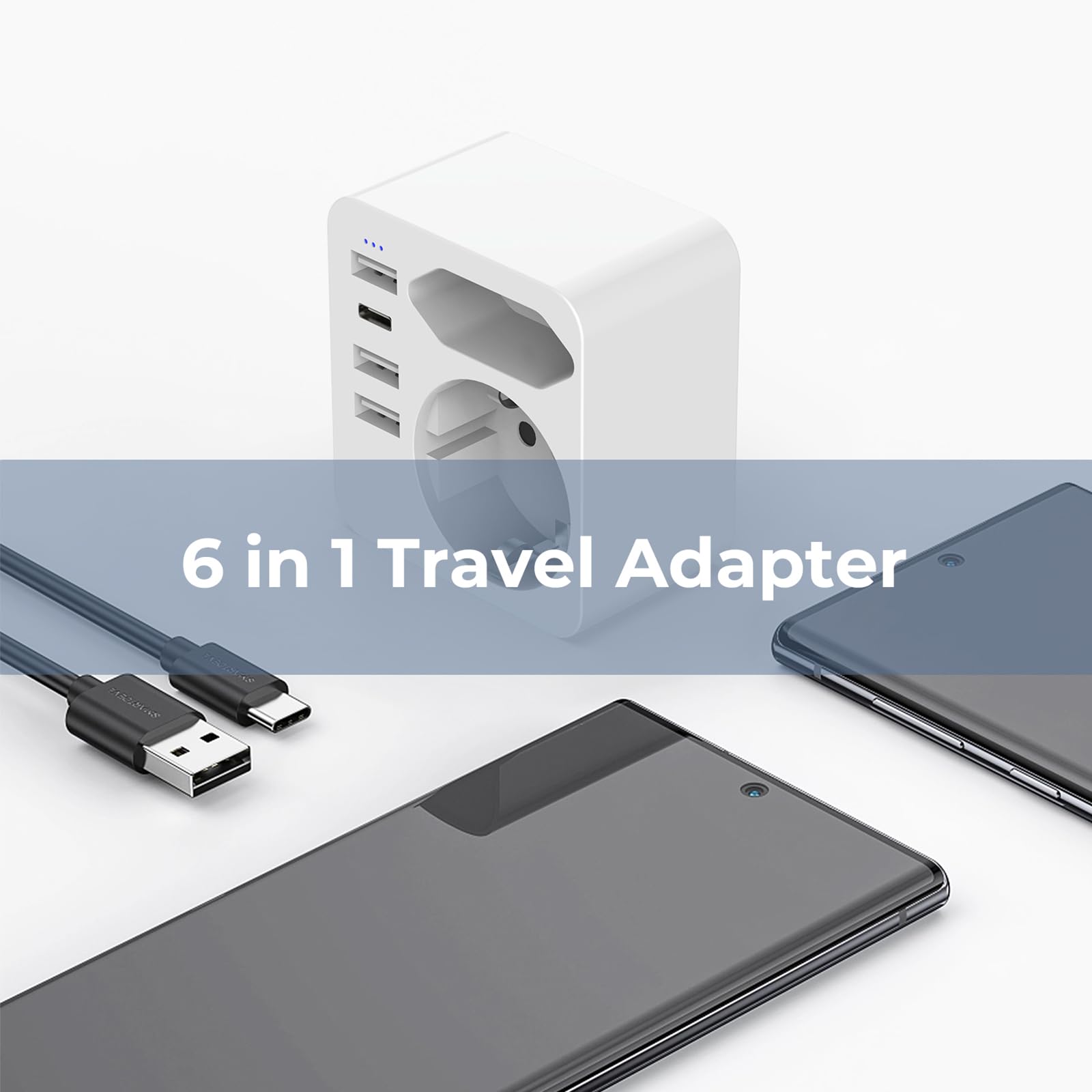 Hoppac Adaptateur Prise Voyage USA,6in1 France vers USA avec 3USB A Et 1USB C（3.4A 17W）,Portable, Multifonctions Prise AméRicaine FrançAis,Type B