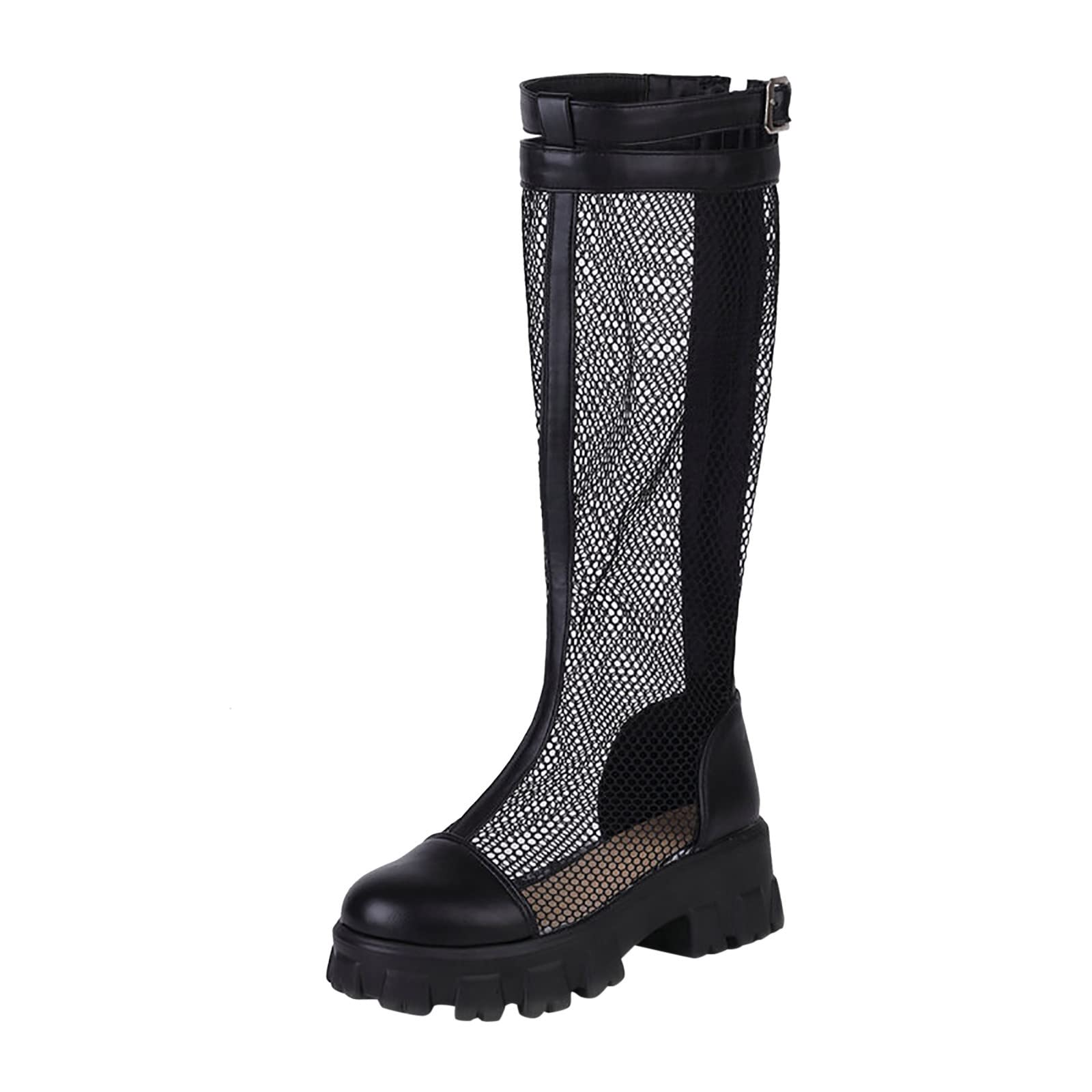 Stivali da donna a metà polpaccio Primavera Ed Estate Moda Mesh Stivali Tacco Quadrato Spessa Confortevole Stivali da Cowboy in Pelle Al Ginocchio