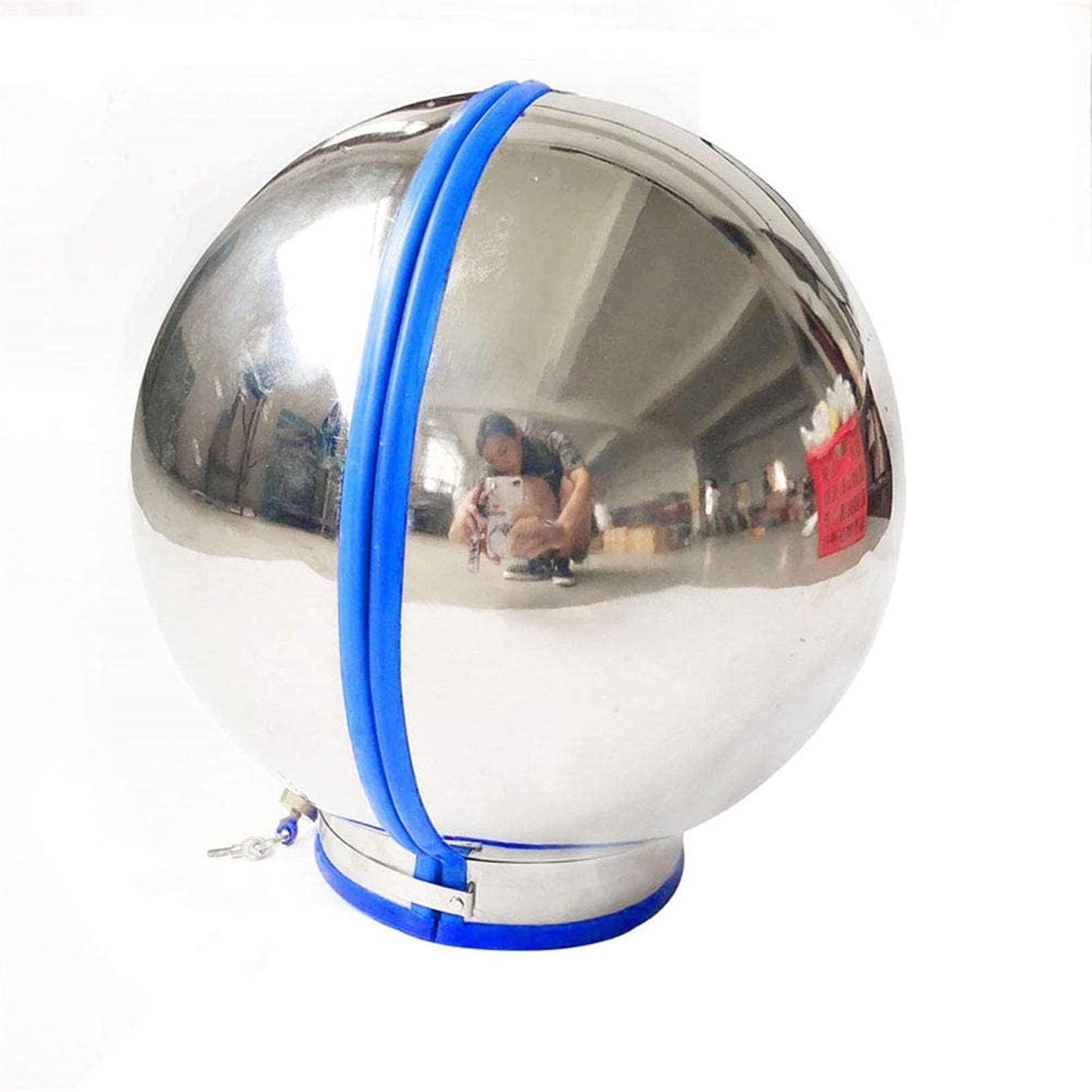 Métal Bondage BDSM Ball Casque Menottes Retenue Multi Couleurs Couverture Complète Tête Capot Poignets Restrictions Sex Toys for Hommes Femme(Blue Blau,Male)