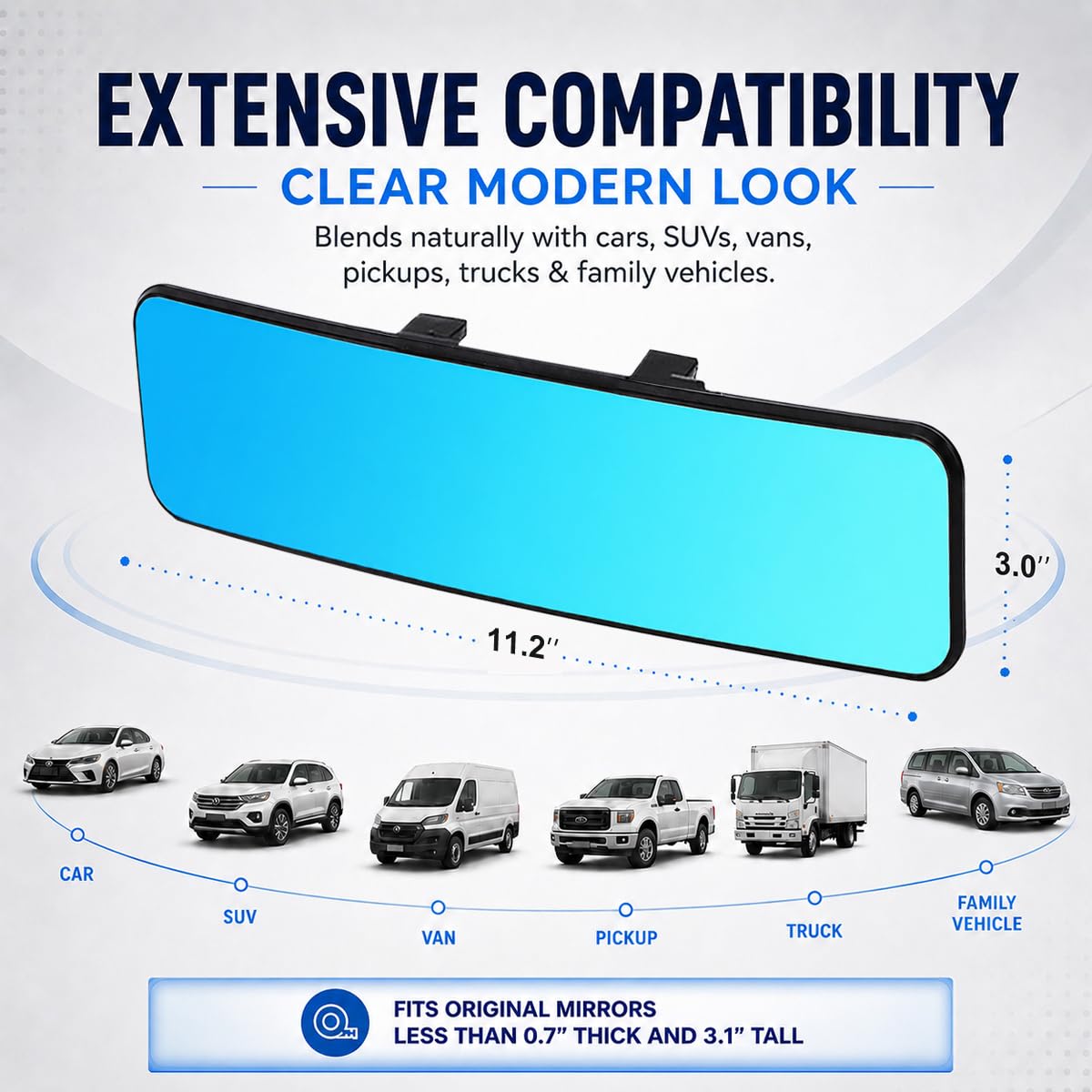 SkycropHD Anti Glare tylne lusterko do samochodu, Clip on Wide Angle Rearview Mirror Eliminate Blind Spot – Convex, Blue