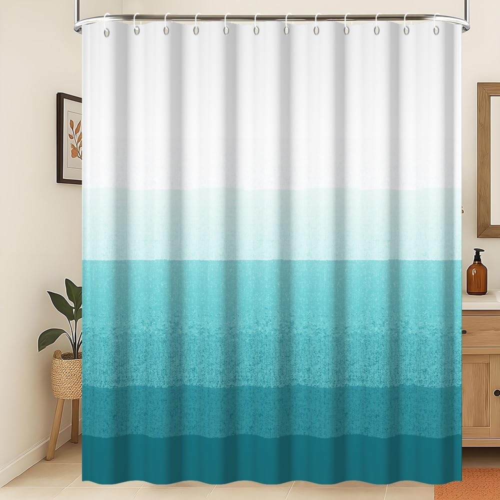 Xiaoterna Modern Concise White Turquoise Gradient Color Shower Curtain Abstract Contemporary Aesthetics Waterproof Bathroom Curtain 3D Shadow Geometric Lines Mildew Resistant Decoration 120x200cm