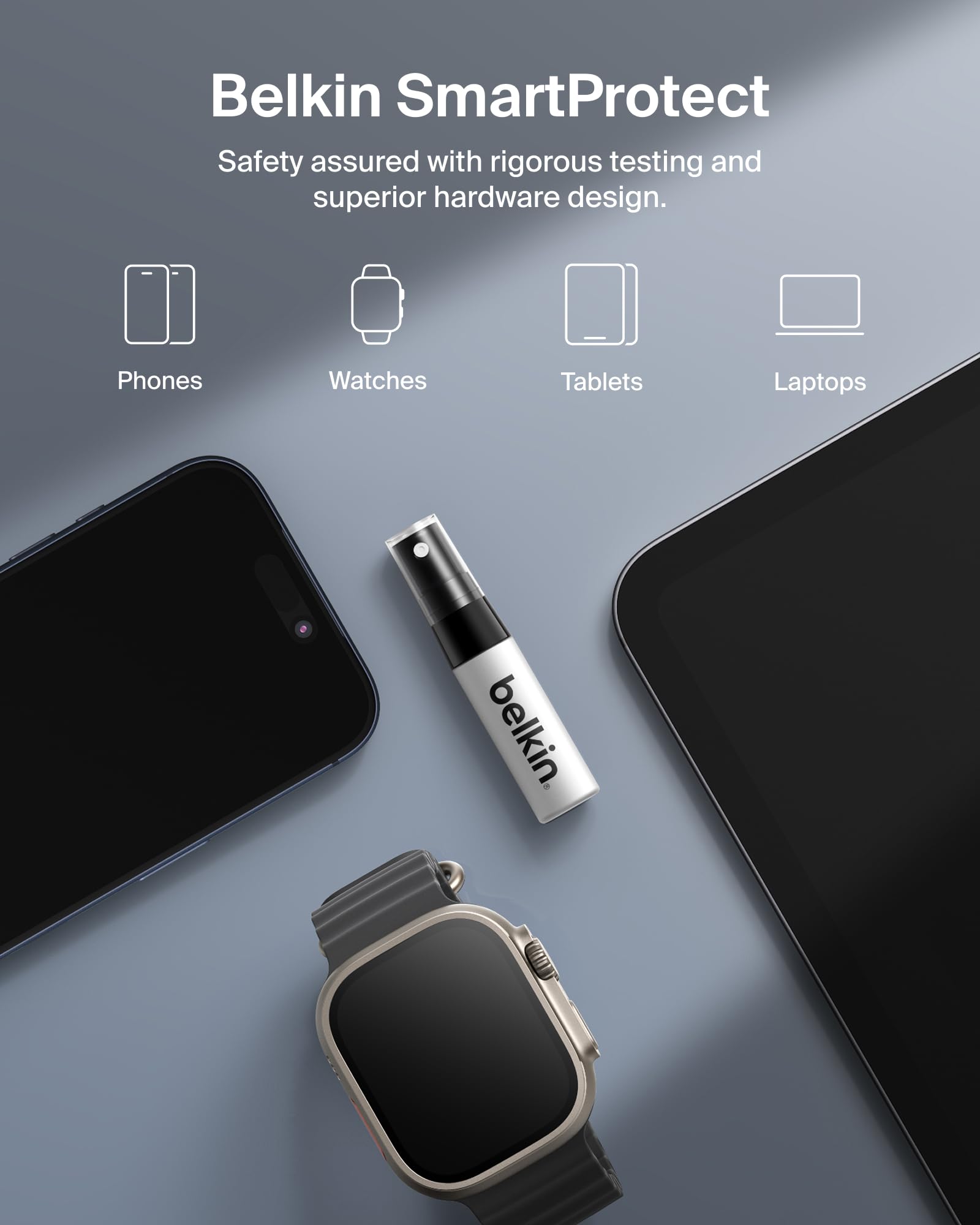Belkin Titan LiquidGuard - Protector de pantalla con tecnología Nano-Titan + y garantía respaldada por 300 dólares, protección de pantalla líquida 9H para iPhone, Samsung, Pixel, iPad, tablet, reloj