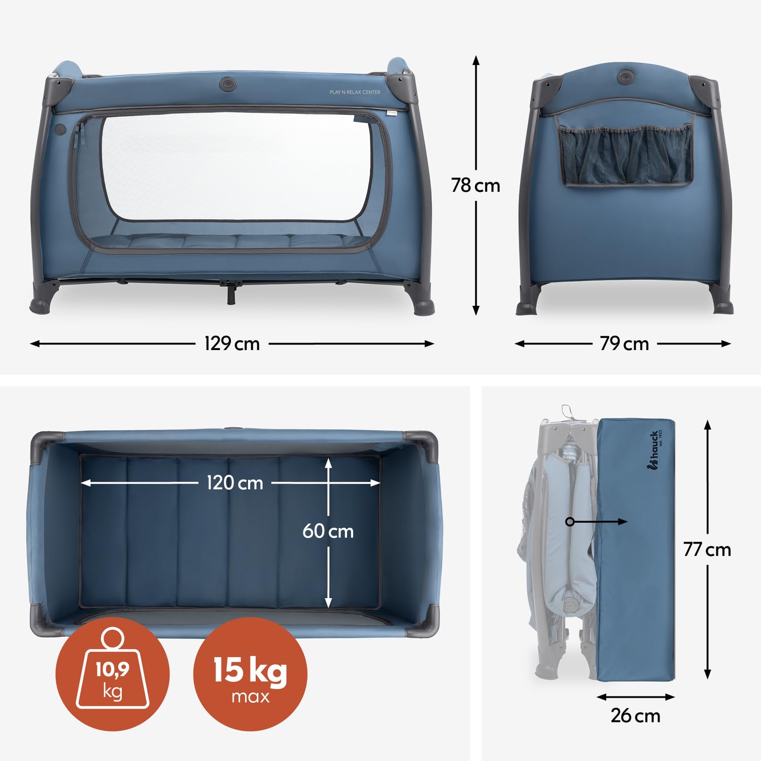 Hauck Cuna de Viaje Bebe Play N Relax - Doble Altura Recién Nacidos - Azul