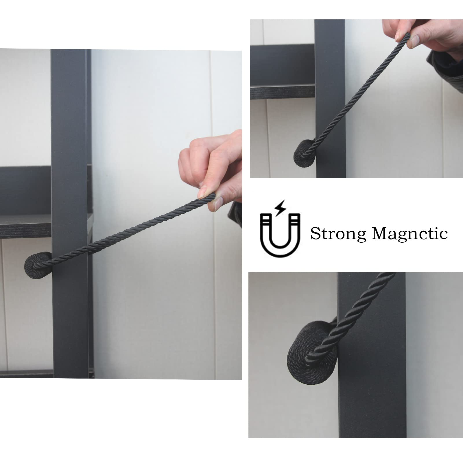 Lot de 6 embrasses magnétiques noires pour rideaux modernes et décoratives