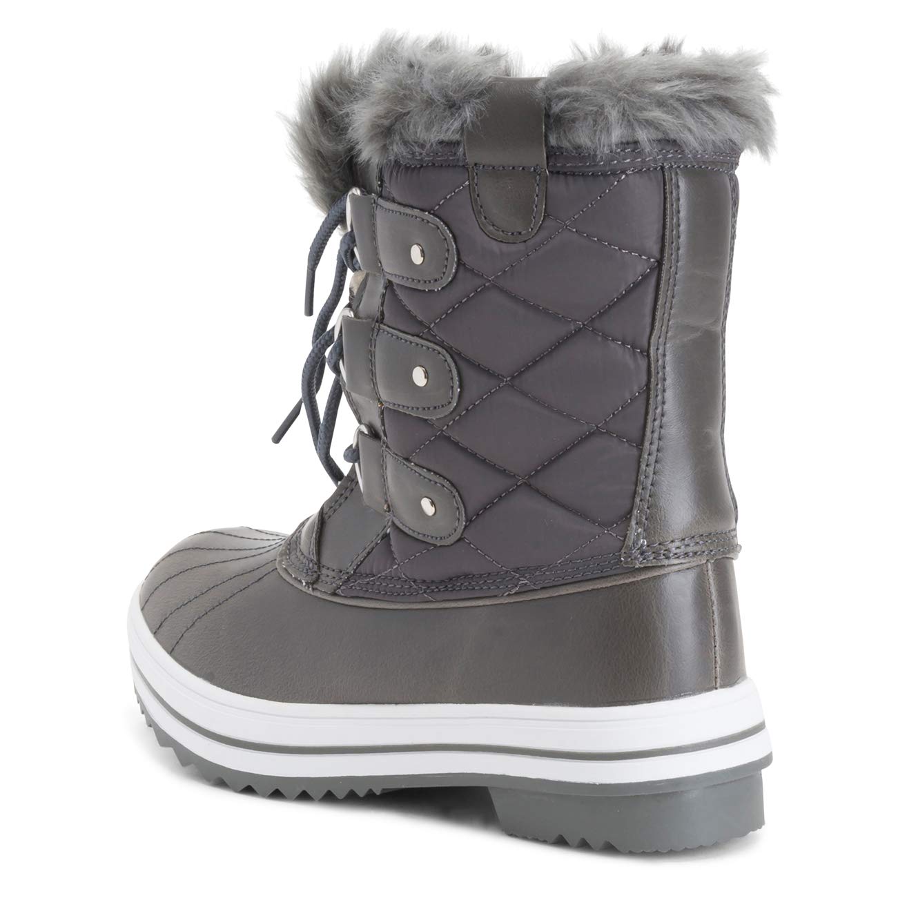 POLAR Womens Snow Boot Nylon Short Winter Snow Rain Warm Waterproof Boots, Grey, 8 UK