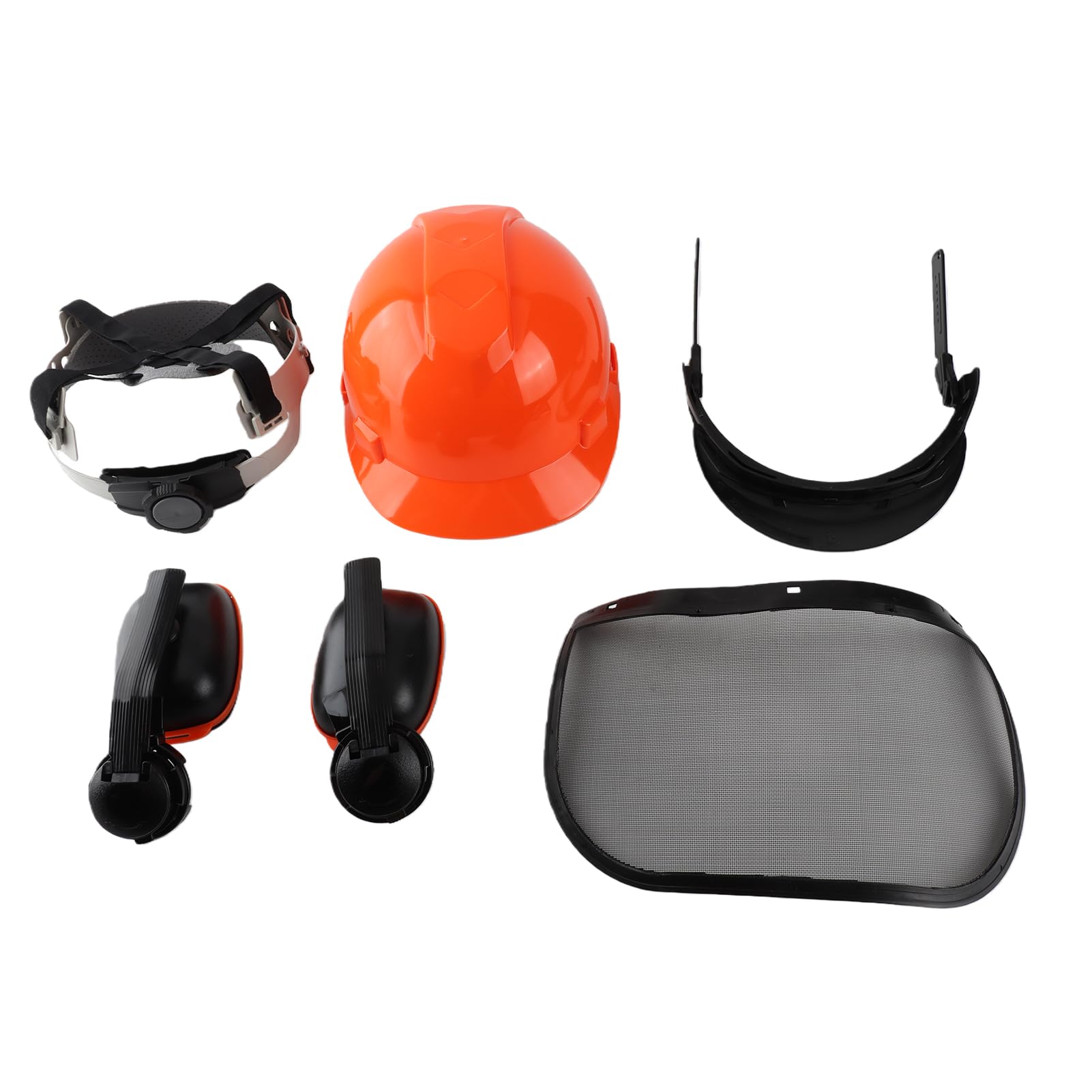 Schutzhelm mit Kettensägenhelm-Gesichtsschutz und Schutzhelm-Gehörschutz, HDPE-Schale mit 6-Punkt-Verstellbarer Aufhängung, Netzvisier für Forst- und Holzeinschlagarbeiten