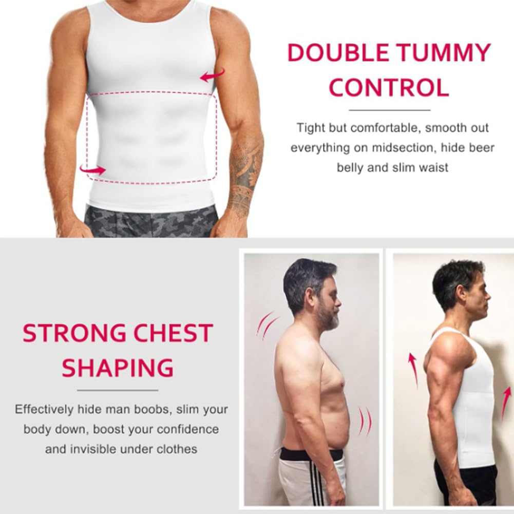 Herren Kompressionsshirt Shapewear Abnehmen Body Shaper Weste Gewichtsverlust Tanktops(Weiß-Mittel