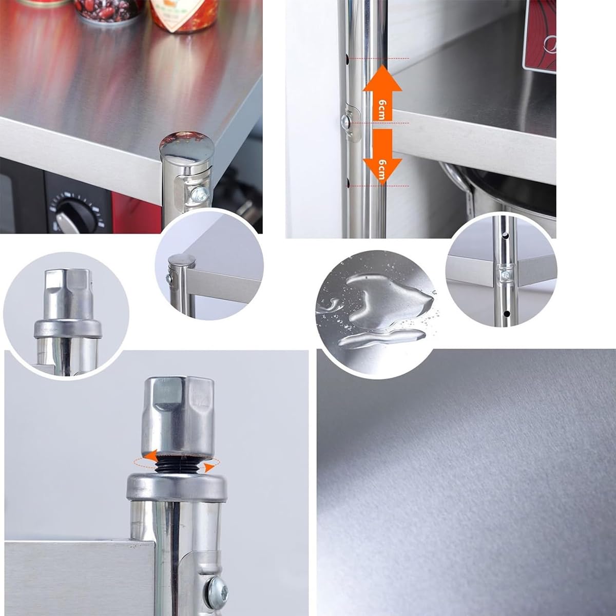Banco da Lavoro Piano di Lavoro in Acciaio Inox per Cucina Tavolo da Preparazione Inox A 3 Ripiani Scaffalatura per Cucine Commerciali 60x40x80cm