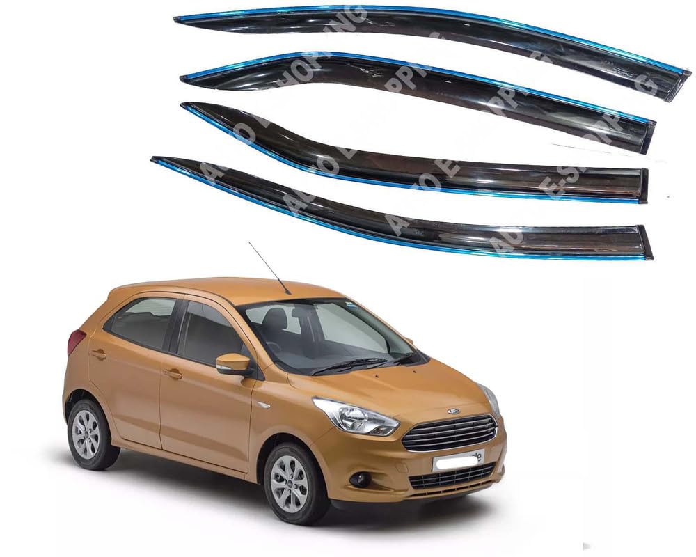 Auto E-Shopping Compatible Chromeline Silverline Door Visor Wind Deflector for Fi go New Model 2015 and Onwards Set of 4 Pieces