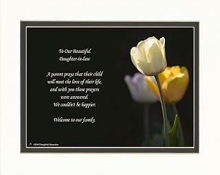 Daughter in Law Gift with Welcome to the Family Poem. White Tulip Photo, 8x10 Double Matted. Special Daughter-in-Law Wedding, Bridal Shower Gift. Christmas, Birthday Gifts.
