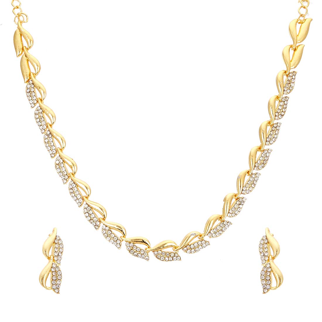 KENNICE Gold-Plated American Diamond Studded Intricately Designed Leaf Shaped Necklace with Earrings Jewellery Set For Women and Girls (B09CV8NZ7P) Amazon Price History, Amazon Price Tracker