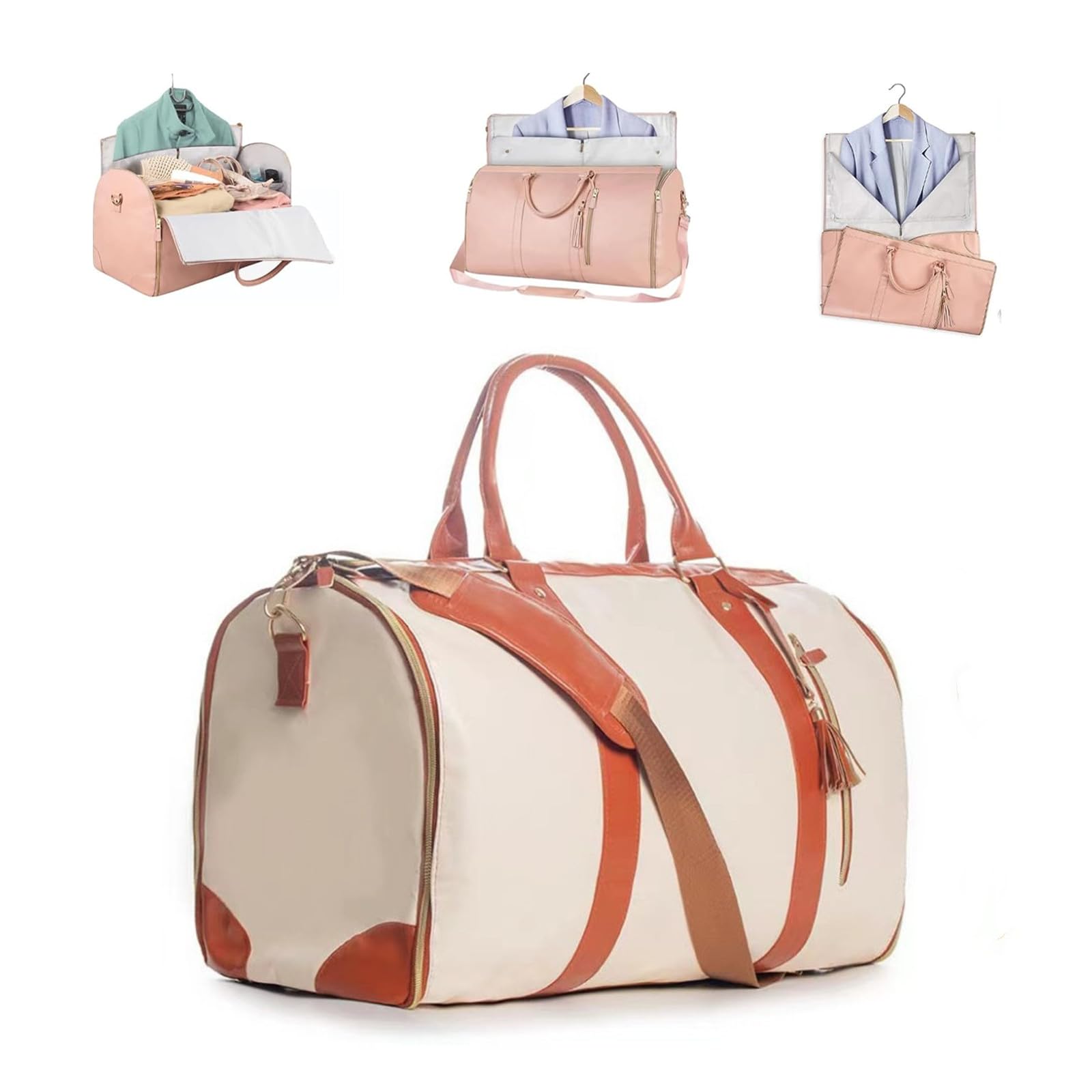 Borsa da Viaggio, 2024 Nuova Borsa da Viaggio Pieghevole 2 in 1 in Pelle PU, Borsa per Abiti di Grande capacità (Beige)