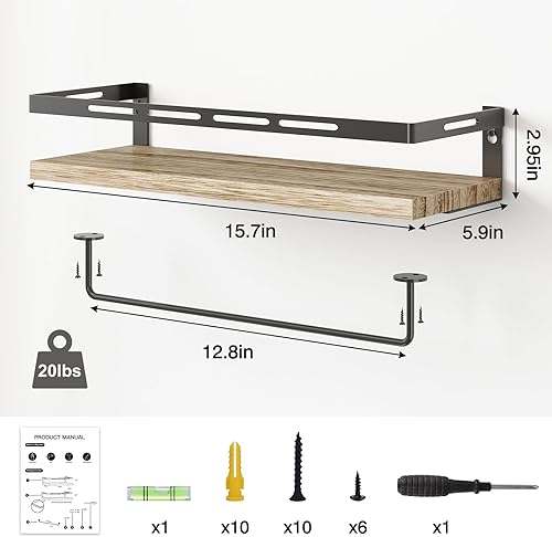 Miniatura 2 de YGEOMER Estantes flotantes para organizador de baño sobre el inodoro, estantes de baño montados en la pared con toallero, estante de pared para