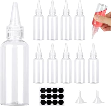 12PCS 60ml Squeezy Bottles with Nozzles, Small Squeeze Bottle, Squeezy Sauce Bottles, Clear Plastic Condiment Bottle with Funnels Labels for Sauce Oil Ketchup DIY Crafts