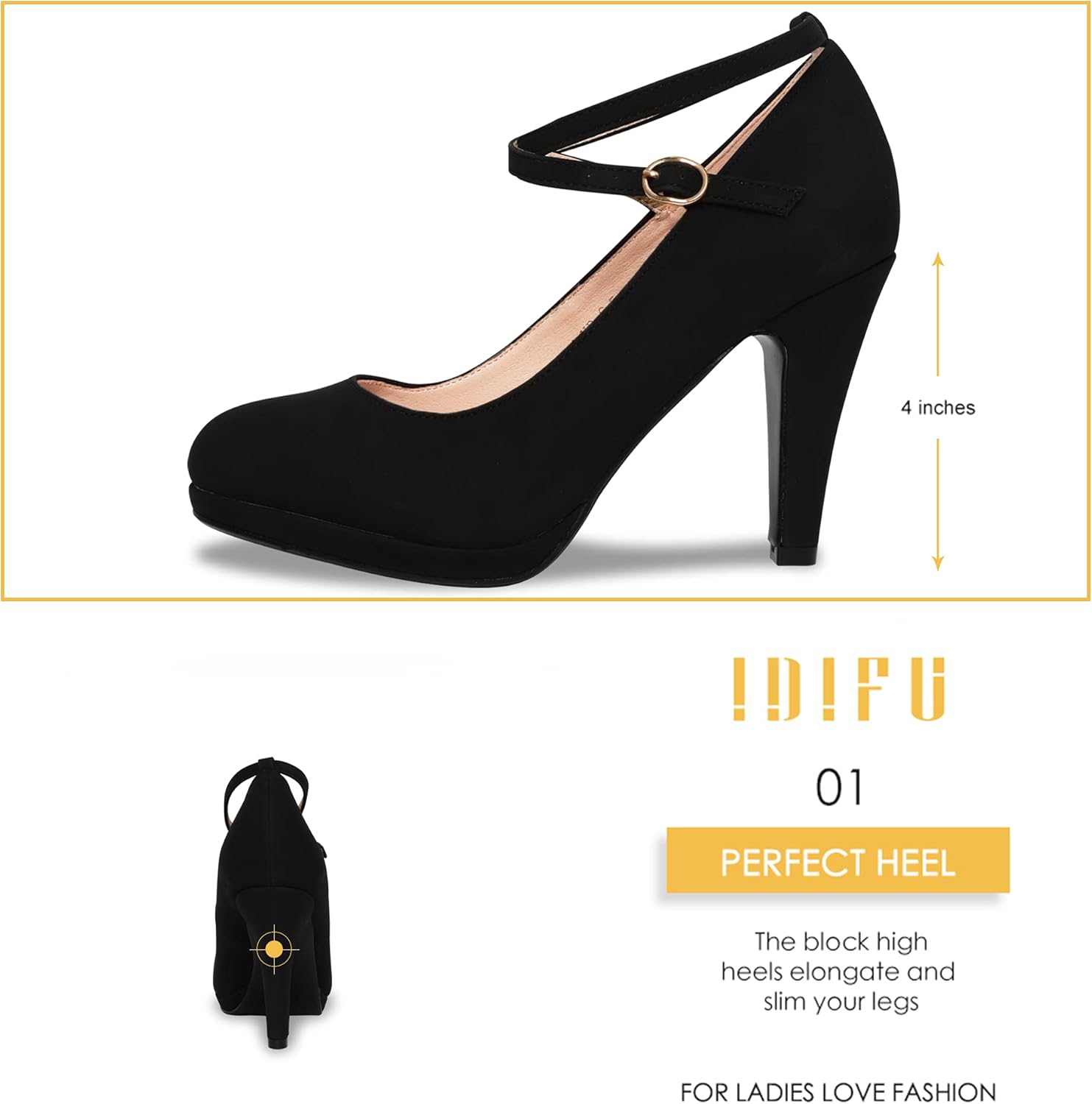 IDIFU Women's Tracy Platform High Heels Closed Toe Pumps Strappy Cross Ankle Strap Shoes for Casual Work Wedding - Image 3