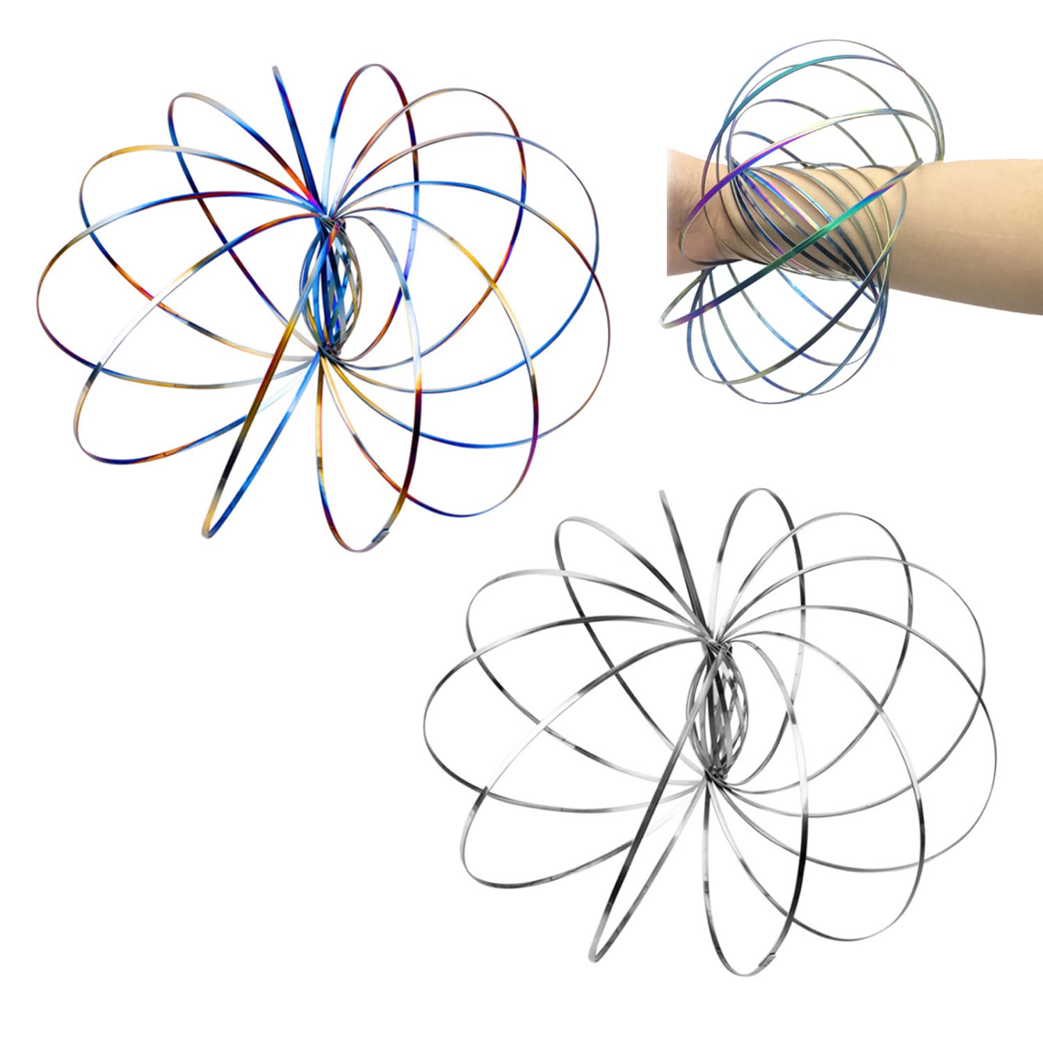 2 Pcs 3D Magic Flow Ring, 3D Spring Metal Ring, Magic Flow Ring, Metal Fluid Bracelet, Stress Relief Toys for Birthday Gifts for Boys Girls