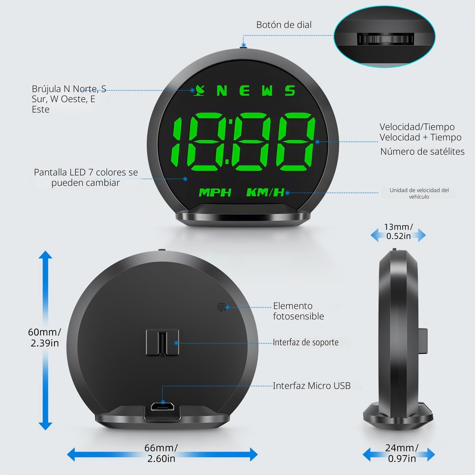 KAOLALI Velocímetro Coche GPS Head up Display HUD KMH/MPH