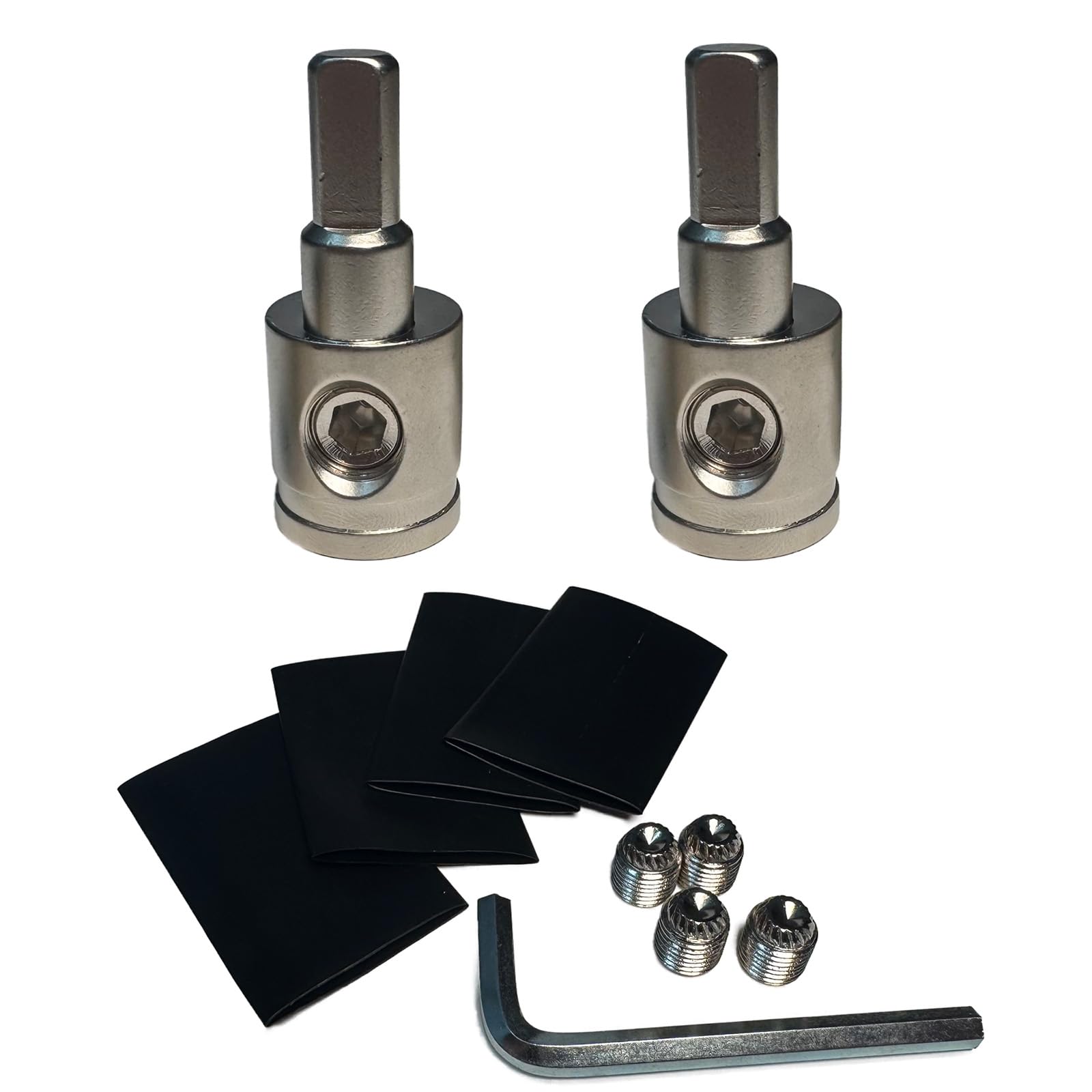Amp Input Reducer from 0 Gauge to 4 Gauge with Hex Screw Clamp, Includes Extra Screws, Heat Shrink Tubes & Hex Tool for Car Audio Systems 2-Pack