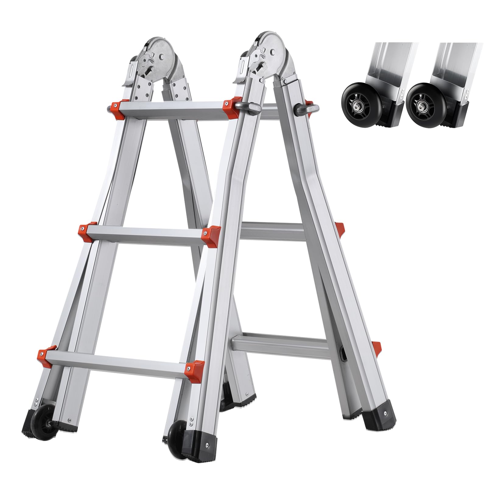 VEVOR 11 FT A-Frame Telescoping Ladder - Compact & Portable Aluminum Ladder, 330lb Load Capacity for Home, Roof, Stairs, Indoor & Outdoor Use