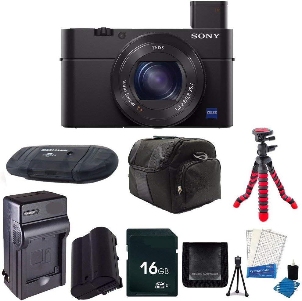 Sony Cyber-shot DSC-RX100 IV Digital Camera + Replacement Li-on Battery + Rapid Travel Charger + 16GB SDHC Class 10 Memory Card + 12-Inch Flexible Tripod + Digital Carrying Case + SDHC Card USB Reader + Memory Card Wallet + 6pc Starter Kit Bundle